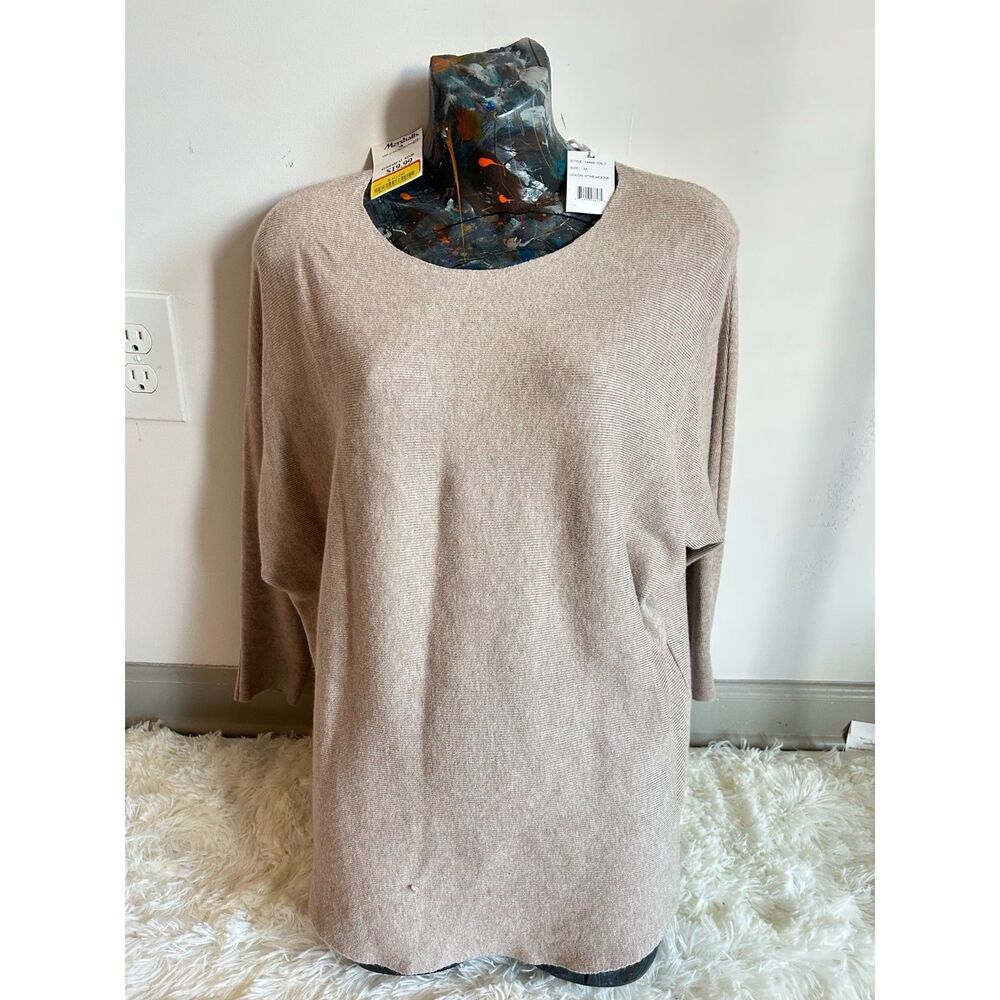 NWT Womens Size M Heather Mocha Brown Ribbed Dolman Batwing Tunic Sweater Cozy